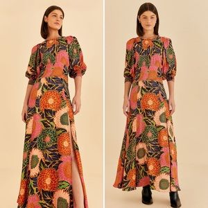 FARM RIO Multicolor Vintage Garden Puff Sleeve Maxi Dress Floral Size Small NEW